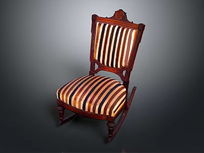 Vintage Leisure Chair With Wooden Carved Frame And Striped Fabric Cushion 3d model