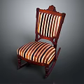 Vintage Leisure Chair With Wooden Carved Frame And Striped Fabric Cushion