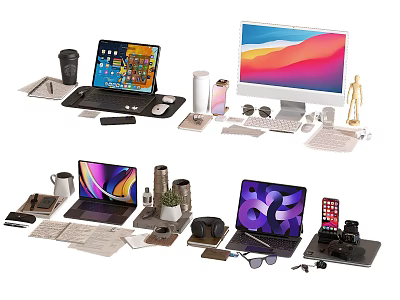 Modern Computer Workspace With Laptop Desktop Monitor Keyboard Mouse And Accessories 3d model