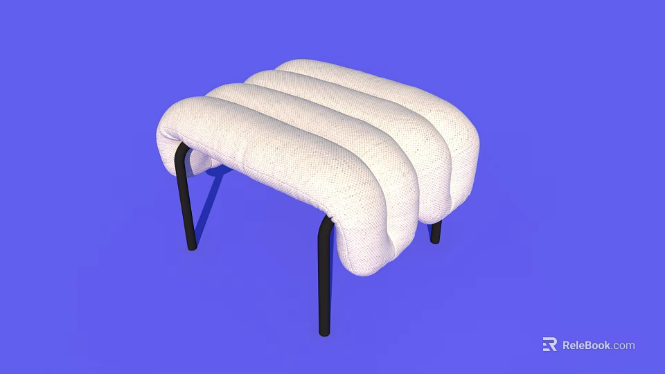 White Padded Stool With Striped Design And Black Slim Legs On Blue Background 3d model 