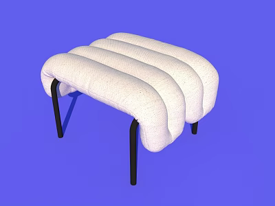 White Padded Stool With Striped Design And Black Slim Legs On Blue Background 3d model