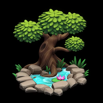 Modern Cartoon Tree Stone 3d model