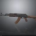 Modern Tactical Rifle Featuring Wooden Stock Metal Barrel And Rail System On Gray Background