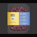 Fresh Juicy Cherries in Transparent Plastic Container with Yellow And Blue Label