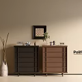 Modern Entryway Side Cabinets with Dark and Brown Design Decorated by Vase and Plant