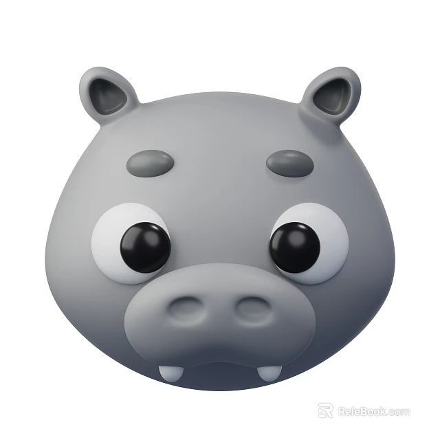 Cute Cartoon Hippopotamus Head With Big Eyes Round Ears And Small Tusks Aquatic Animal 3d model 