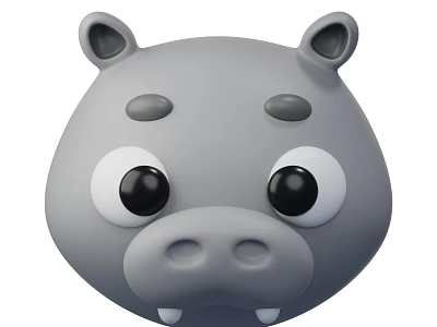Cute Cartoon Hippopotamus Head With Big Eyes Round Ears And Small Tusks Aquatic Animal 3d model
