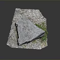 Natural Stone with Rough Texture Display with Pebbles Base and Small Green Plants 3d model
