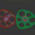 Transparent Colored Gears Green And Blue With Hollow Holes Toothed Edges Shiny Surface