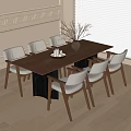Modern Dining Table and Chairs Set with Wooden Top White Upholstered Seats and Vase Decoration