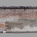 Building Exterior Wall With Red Bricks Upper Section Gray Concrete Middle Layer And Weathered Texture