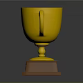 Golden Champion Trophy With Engraved Text On Wooden Base And Shiny Surface