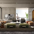 Modern Living Room Interior Design With Floor to Ceiling Windows Green Plant And Arched Doorway