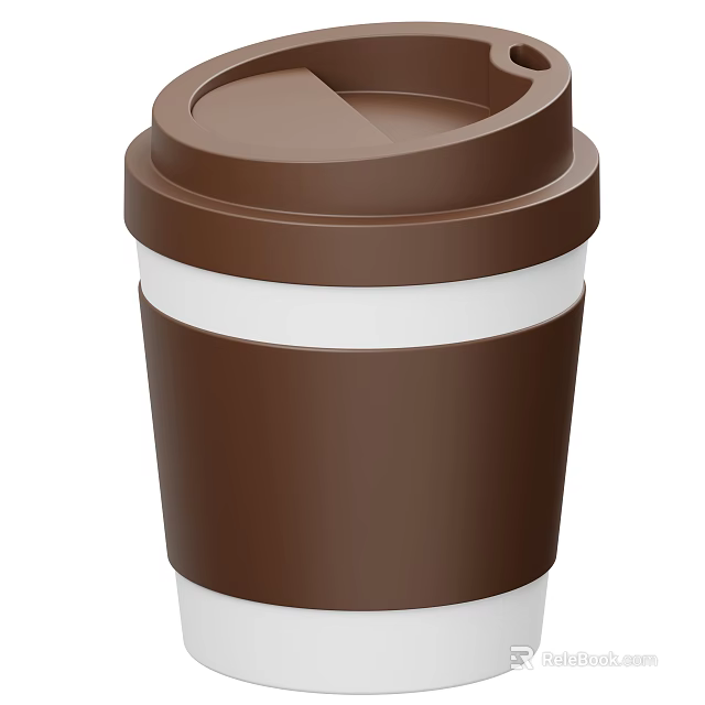 Hot Beverage in Brown Paper Cup with Lid and Insulated Sleeve 3d model 