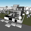 Modern Two Story Detached Villa With Balcony Wall Gate And Palm Trees