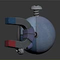 Mechanical Robot Character With Blue Sphere Body Magnetic Arms And Silver Legs