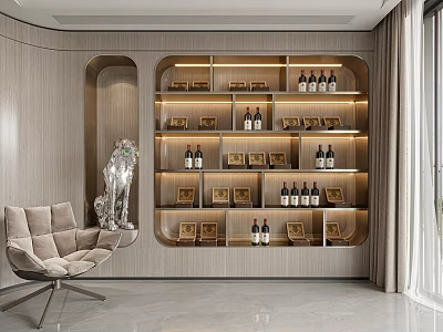 Modern Luxury Wine Cabinet Design With Open Shelves LED Lighting And Wine Displays 3d model