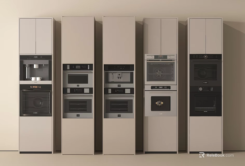 Modern Built in Kitchen Appliances with Multiple Ovens Microwaves and Cabinets 3d model 