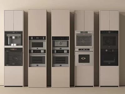 Modern Built in Kitchen Appliances with Multiple Ovens Microwaves and Cabinets 3d model