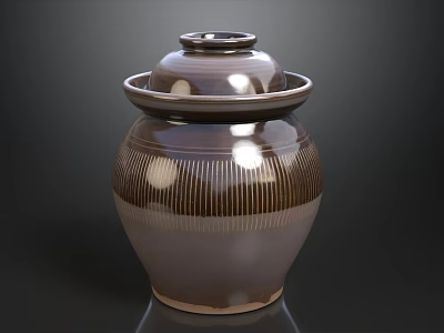 Traditional Brown Striped Ceramic Jar With Lid For Home Decor Storage 3d model