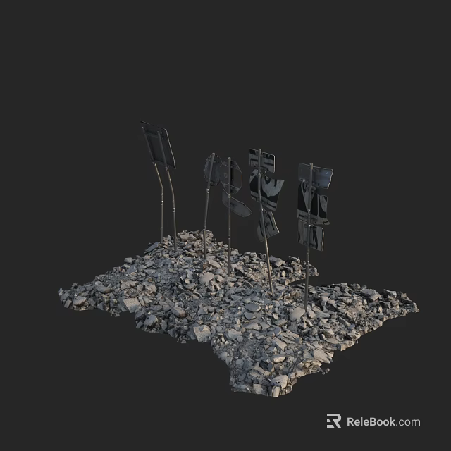 Damaged Billboards Standing on a Pile of Gravel with Broken Frames 3d model 