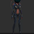 Futuristic Armored Character With Biomechanical Helmet Blue Lights And Mechanical Appendages