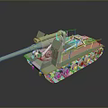 Green Military Tank 3D Model With Long Barrel Tracks And Turret Structure