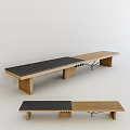 Modern Wooden Bed Bench With Black Panel And Solid Wood Legs 3d model