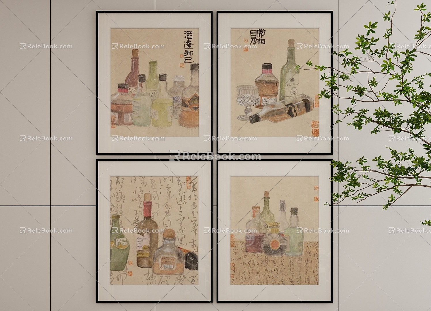 New Chinese Style Decorative Hanging Painting 3d model