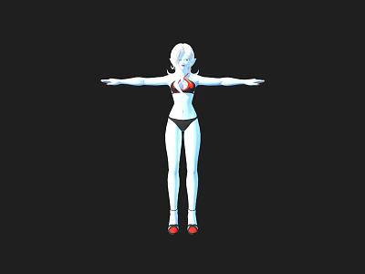 Anime Style Female Character With White Hair Bikini And Red Heels 3d model