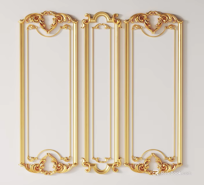 Ornate Curved Lines On Golden Decorative Frames For Elegant Wall Decor 3d model 