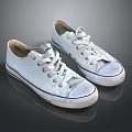 White Canvas Casual Shoes With Classic Laced Design And Distressed Worn Look