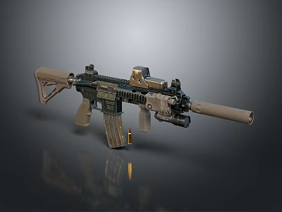 Modern Tactical Rifle with Scope Magazine and Extended Barrel in Green and Beige Military Design 3d model