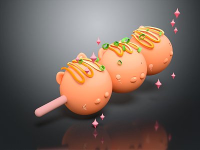 Modern food dumplings Japanese skewers 3d model