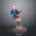 Detailed Superman 3D Action Figure Floating Above Globe With Hexagonal Base