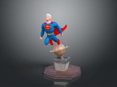 Detailed Superman 3D Action Figure Floating Above Globe With Hexagonal Base 3d model