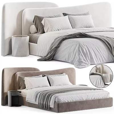 Modern Double Bed Interior Design With Soft Bedding Pillows And Cozy Blanket 3d model