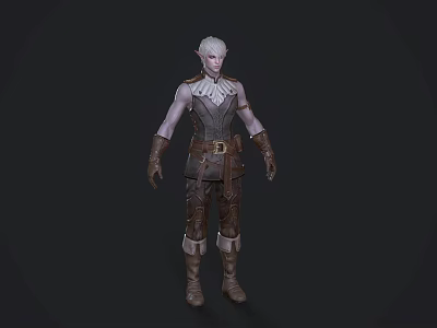 Elf Game and Movie Character With White Hair Dark Vest Belt Pants and Boots 3d model