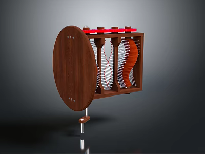 Mechanical Industrial Equipment Featuring Wooden Casing Red Components Spiral Structure And Metal Stand 3d model