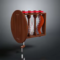 Mechanical Industrial Equipment Featuring Wooden Casing Red Components Spiral Structure And Metal Stand