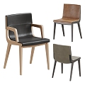 poliform Dining Chair Combination Dining Chair Single Chair Leisure Chair Leather Solid Wood 3d model