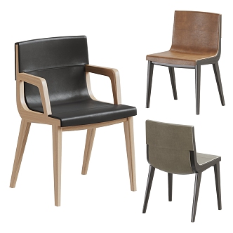 poliform Dining Chair Combination Dining Chair Single Chair Leisure Chair Leather Solid Wood 3d model