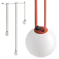 Modern Minimalist Chandelier Design Featuring White Spherical Shade And Colored Suspension Cords