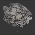Pile of Gray Broken Fragments on Black Background With Various Shapes
