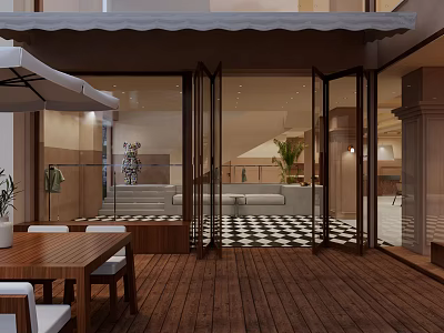 Modern Clothing Store Exterior With Glass Doors Wooden Deck And Stylish Interior 3d model