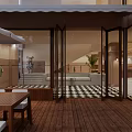 Modern Clothing Store Exterior With Glass Doors Wooden Deck And Stylish Interior