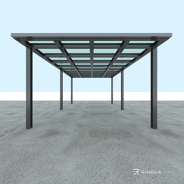 Sturdy Outdoor Canopy with Metal Frame and Glass Roof Structure 3d model 