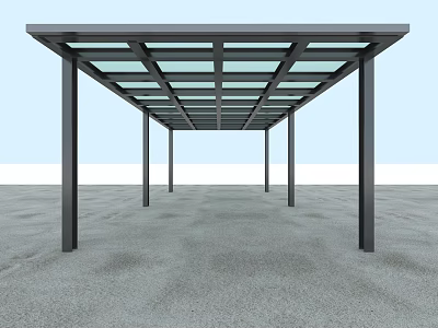 Sturdy Outdoor Canopy with Metal Frame and Glass Roof Structure 3d model