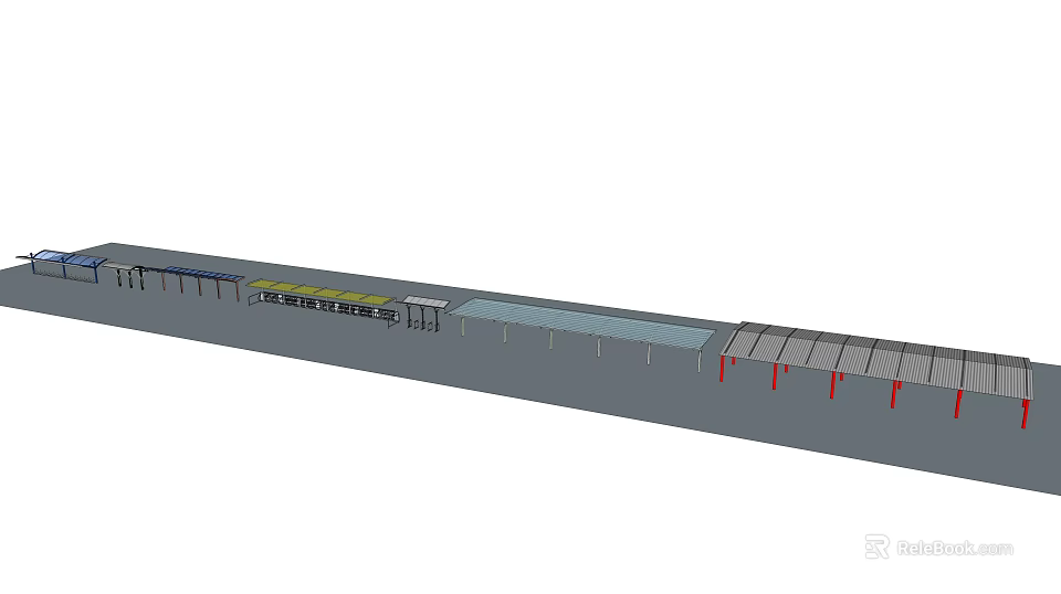 Outdoor Canopy Structure Covering Parking Area with Support Columns 3d model