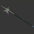 Elaborate Metallic Spear Featuring Star Shaped Spikes And Long Decorative Shaft